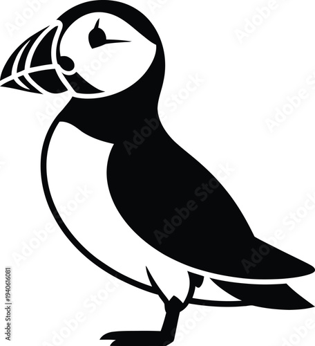 Vector puffin bird icon in black and white isolated on White Background
