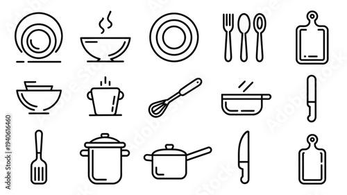 Clean Everyday Meal Prep & Cookware Line Art Vector Set