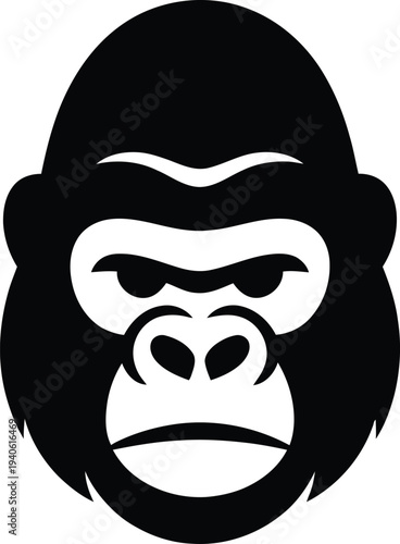 Black gorilla face icon vector isolated on White Background