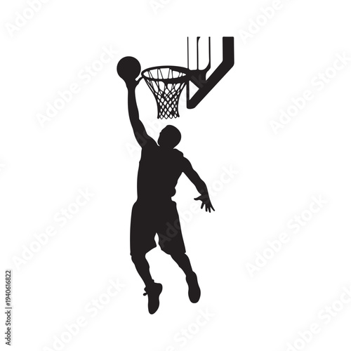 Man playing basketball silhouette vector with white background