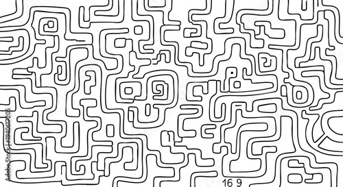 Complex black and white maze pattern with intricate design.
