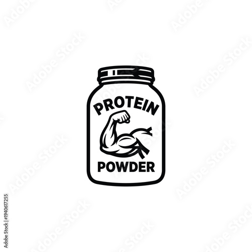 Protein Powder B&W Mascot Glyph Graphic