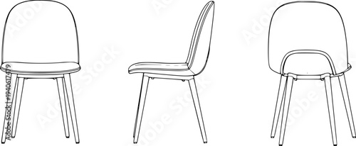 Line of a modern dining chair from different angles a white background furniture