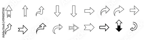 A collection of 16 various arrow symbols and icons in black and white