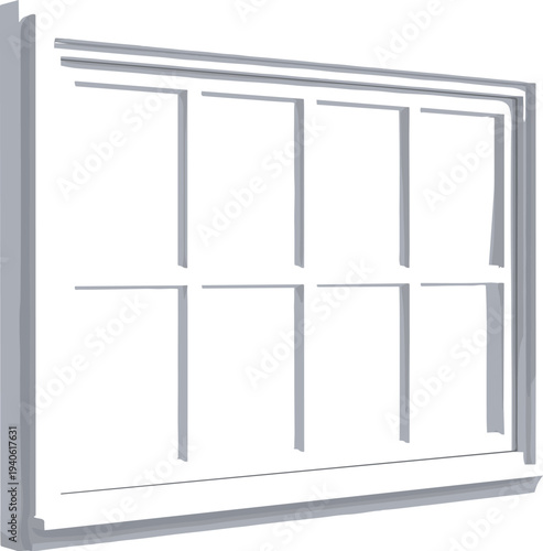 Modern house window frame illustration with glass panels isolated on white background for architecture, home renovation, construction, and interior design concepts