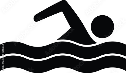 Black swimming icon vector, swimmer silhouette isolated on White Background