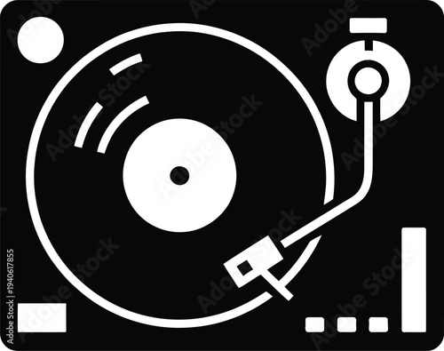 Vector DJ turntable icon, white isolated on White Background