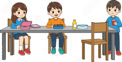 Collection of cute cartoon school children wearing various uniforms and casual outfits with backpacks isolated on white background.