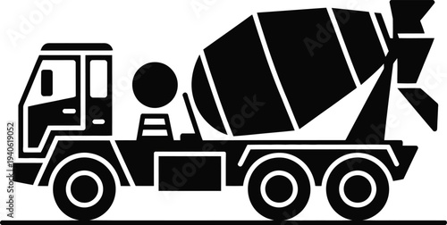 Black vector cement mixer truck icon isolated on White Background