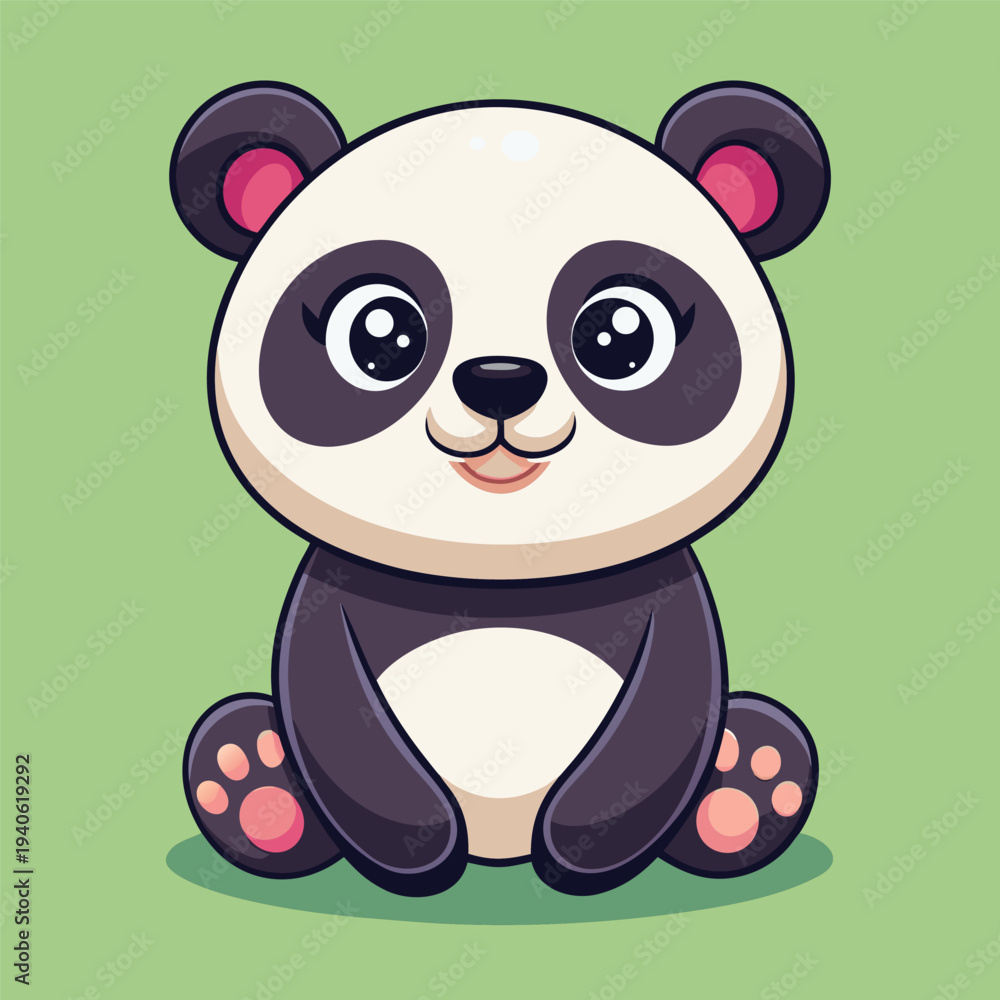 Fototapeta premium Cute Panda Sitting Cartoon Character Vector Illustration