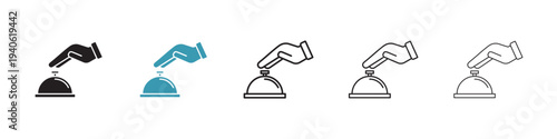 Hand touching service bell icon in flat style. Basic vector symbol illustration