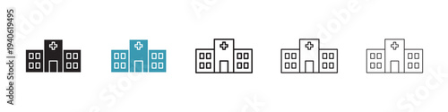 Hospital building icon in flat style. Basic vector symbol illustration