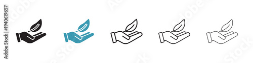 Leaf in hand icon in flat style. Basic vector symbol illustration