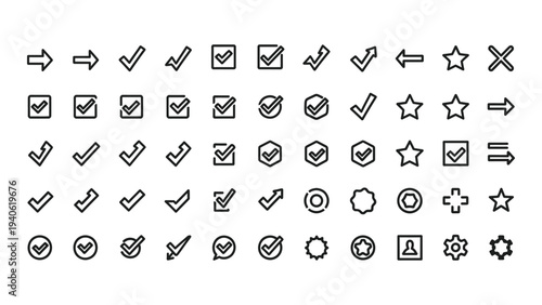 A collection of various black and white icons