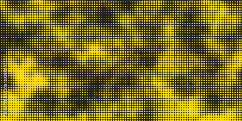 Abstract yellow and black halftone dot texture background, abstract dotted camouflage pattern, pop art comic style halftone gradient, modern digital backdrop. vector design