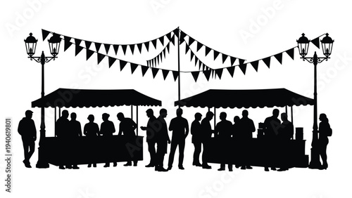 People gathered under canopies at an outdoor event