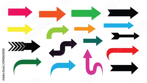 A collection of colorful arrows in various directions and styles