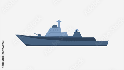 Minimalist Navy Warship Illustration on White Background for Military and Defense Themes