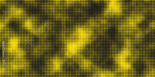 Modern yellow and black halftone dot texture background, abstract dotted camouflage pattern, pop art comic style halftone gradient, modern digital backdrop. background design