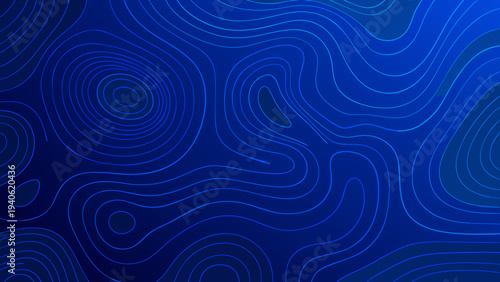 Abstract blue background with flowing curved lines and topographic patterns
