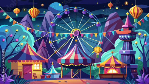 Illustration of a carnival at night time