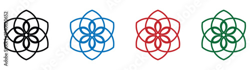 Geometric floral mandala designs in black blue red and green vector illustration set for art and decoration