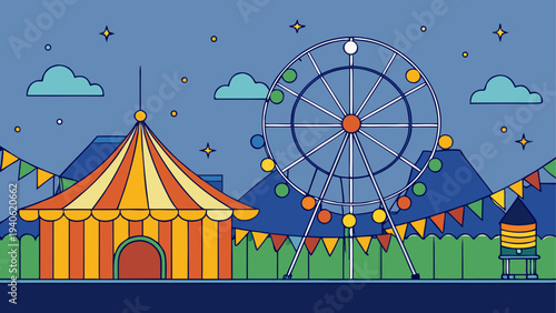 Illustration of a carnival with ferris wheel