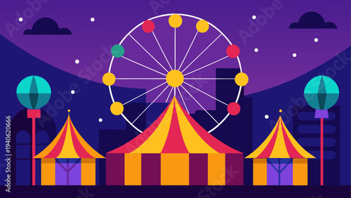 Ferris wheel and tents at night carnival