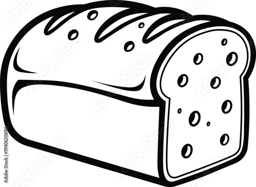 A loaf of bread with a sliced section showing the crumb and crust details