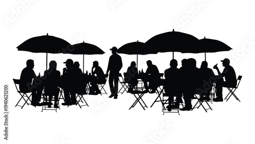 People sitting under umbrellas at outdoor cafe