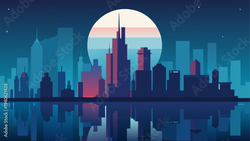 Cityscape silhouette with retro sun design