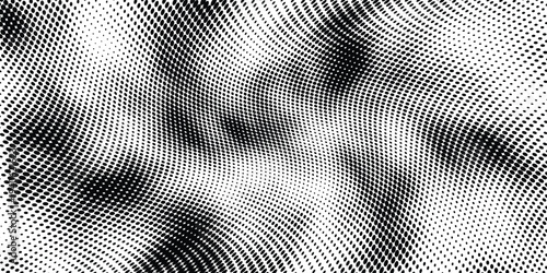 Fotografie Elegant monochrome halftone dots ripple pattern, abstract warped dotted texture, modern digital background