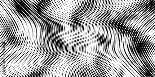 Tableau sur toile Illustration monochrome halftone dots ripple pattern, abstract warped dotted texture, modern digital background