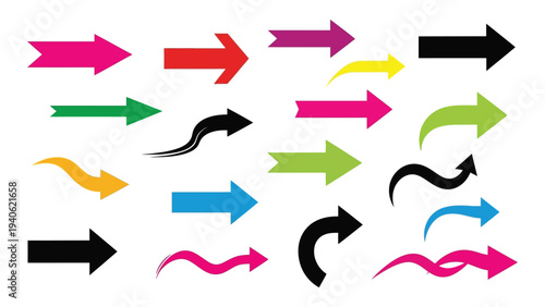 A collection of colorful arrows in various shapes and sizes
