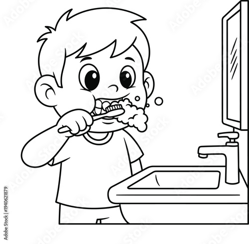 A young boy brushing his teeth isolated on transparent background