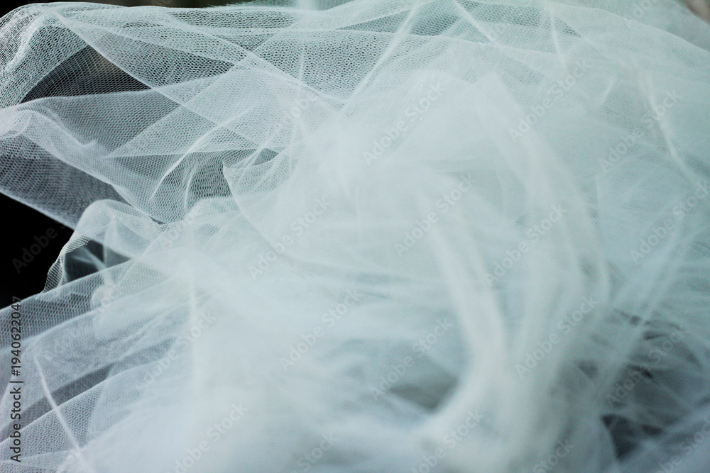 Fototapeta premium The texture of the white tulle blends beautifully with the dark background. 