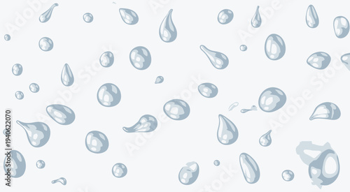 Water Drops Seamless Pattern Background, Realistic Rain Droplets On Transparent Glass Banner, Fresh Water Overlay Texture Concept, Clean Liquid Splash Design, Detailed Vector Illustration For Weather 