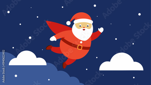 Santa claus flying in the night sky high