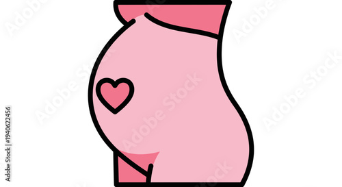 Pregnant belly with a pink heart illustration