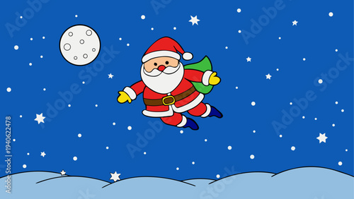 Santa claus flying in the night sky art