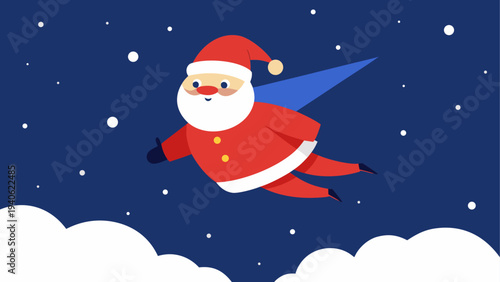 Santa claus flying in the night sky above
