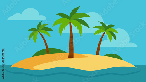 Cartoon island with palm trees and clouds