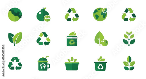 Modern flat eco icons for ESG reporting and corporate sustainability