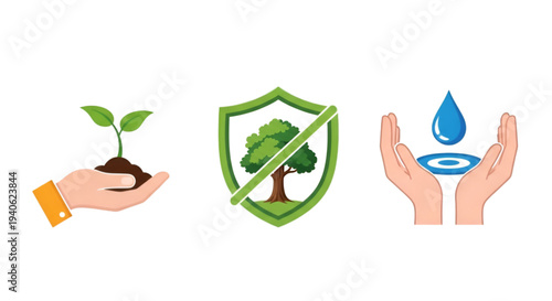 Eco friendly icon set green energy sustainability recycling vector collection