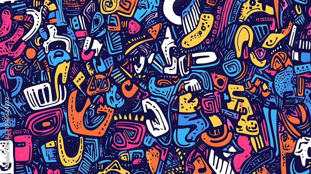 Obraz premium Vibrant Abstract Doodle Pattern with Bold Colors and Playful Shapes 4618 010978f28e62