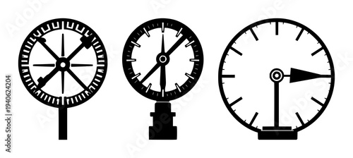 Anemometer set with flat vector icon of a wind gauge featuring bold outlines, solid black, white background with weather symbol and anemometer illustration