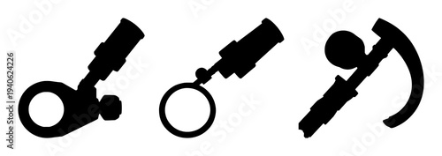 Jeweler loupe set with solid black silhouette and precise edges on white background featuring loupe, jewelry tool, gemstone inspection with negative space and white backdrop