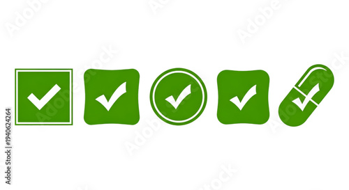 Medical checkmark icon set with green pill for healthcare app UI
