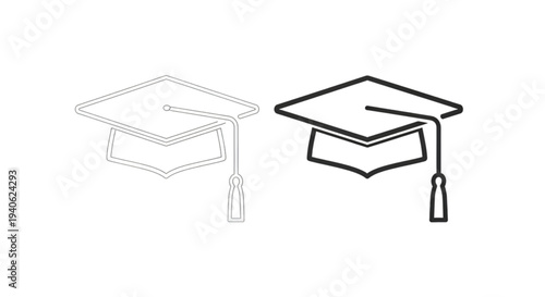 Modern flat graduation hat icons for education and university UI