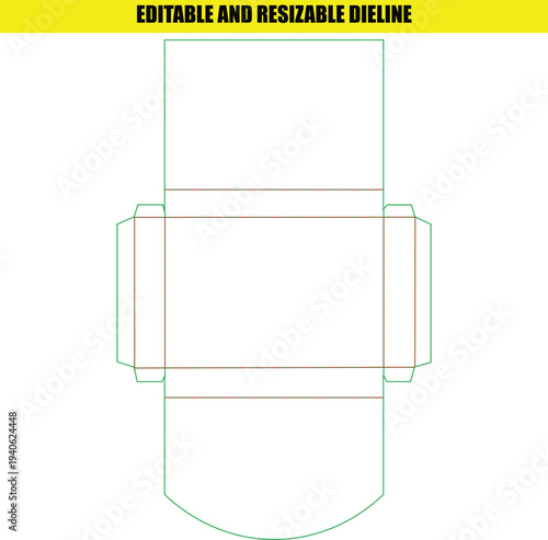 Unique envelope style folding box die line template for various product enclosure needs